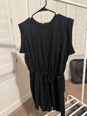 Black Drawstring Waist Sleeveless Romper